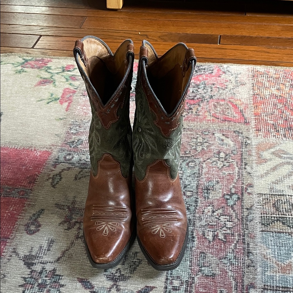 Classic Brown and Green Cowboy Boots
